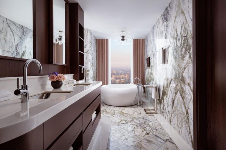 Bathroom of Grand Suite with City view in Ritz Carlton Almaty