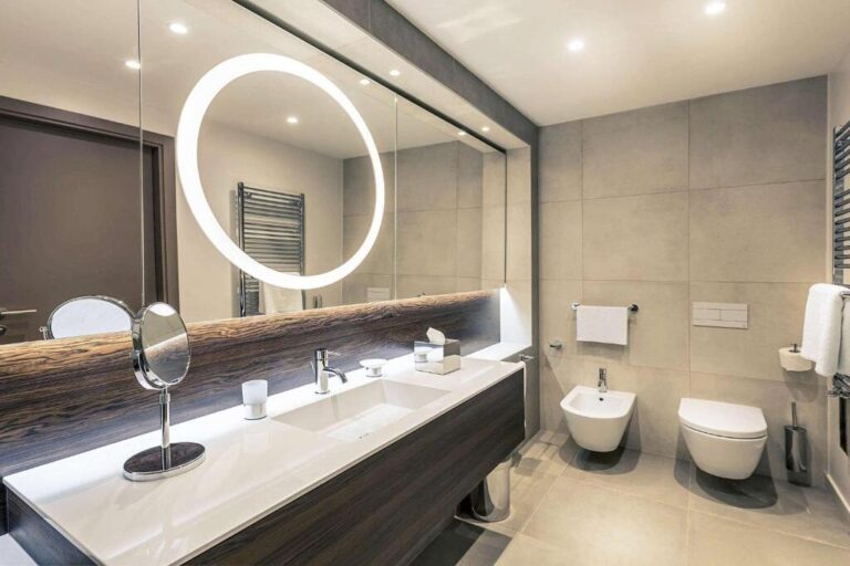 Bathroom of standard room in mercure almaty city center