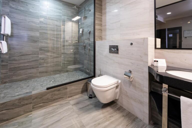 Bathroom of superior room in Reikartz Sky Almaty
