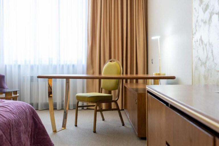 work desk in superior room in Reikartz Sky Almaty